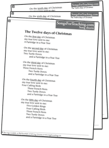 Christmas song sheet twelve days of Christmas